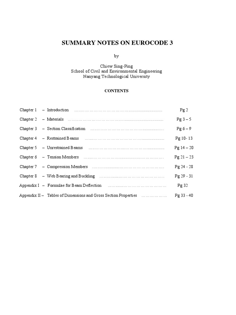 Summary of Eurocode 3 Design Principles | PDF | Strength Of Materials ...