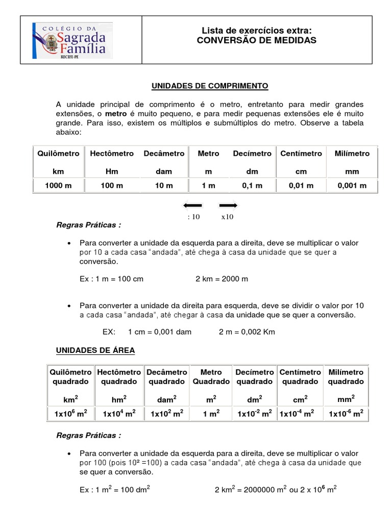 Exercícios de Conversão de Medidas | PDF | Metro | Quilômetro