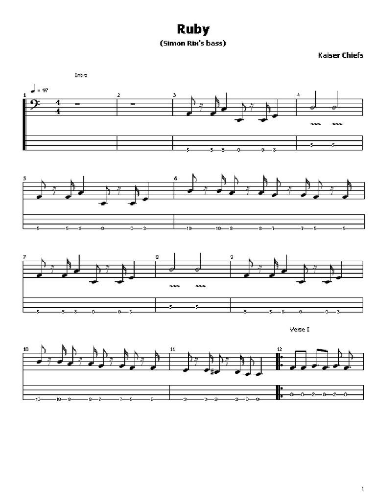 Kaiser - Chiefs - Ruby in A BASS PART | PDF
