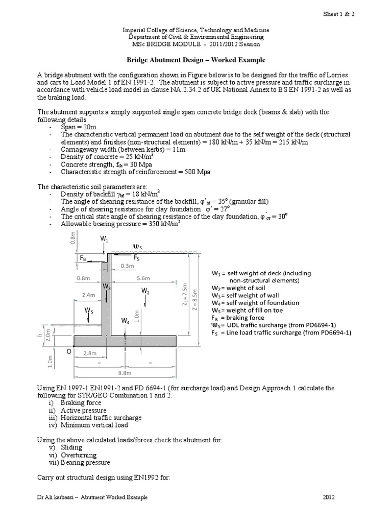 Abutment Design Worked Example | PDF | Brake | Structural Load