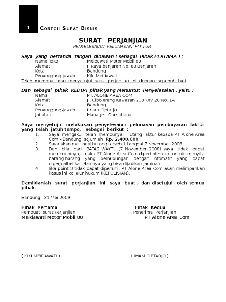 Contoh Surat Bisnis - Isi