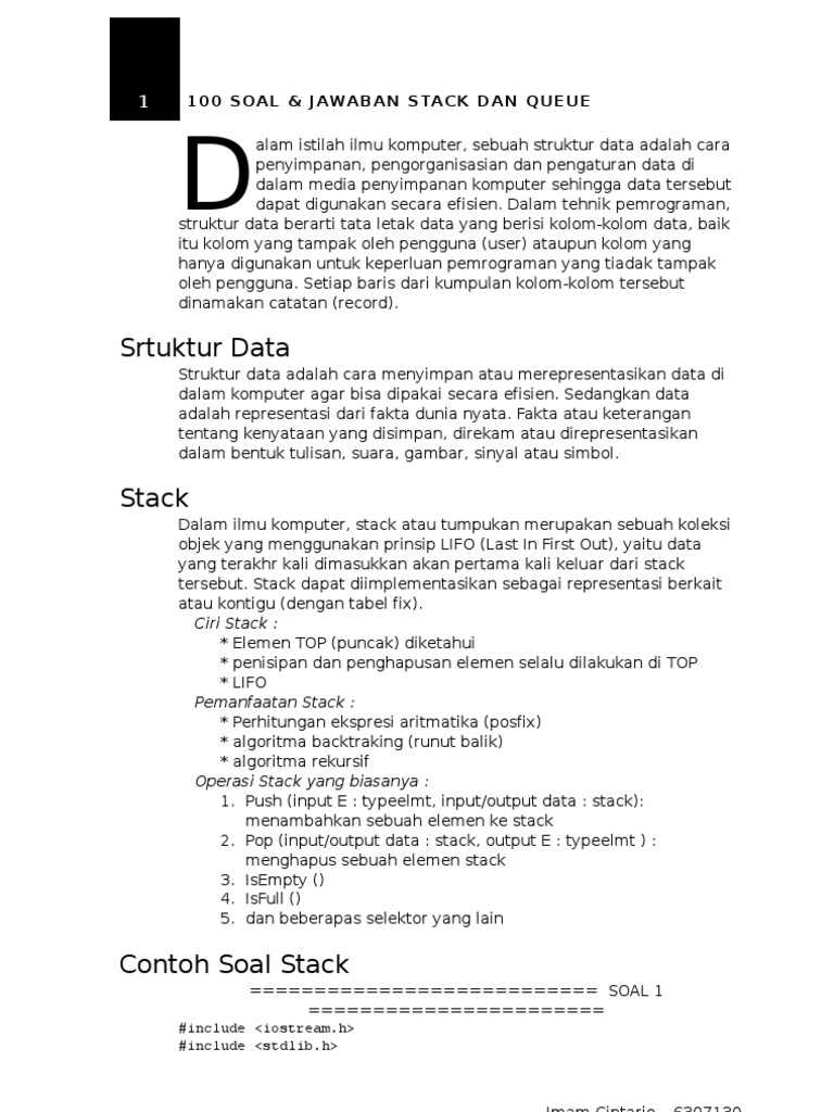 Struktur Data 100 Soal Stack Queue Pemrograman Komputer C
