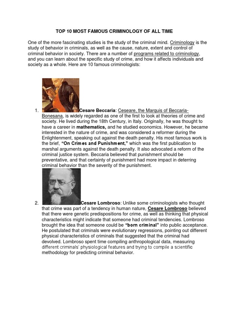 Top 10 Famous Criminologists | PDF | Criminology | Psychopathy