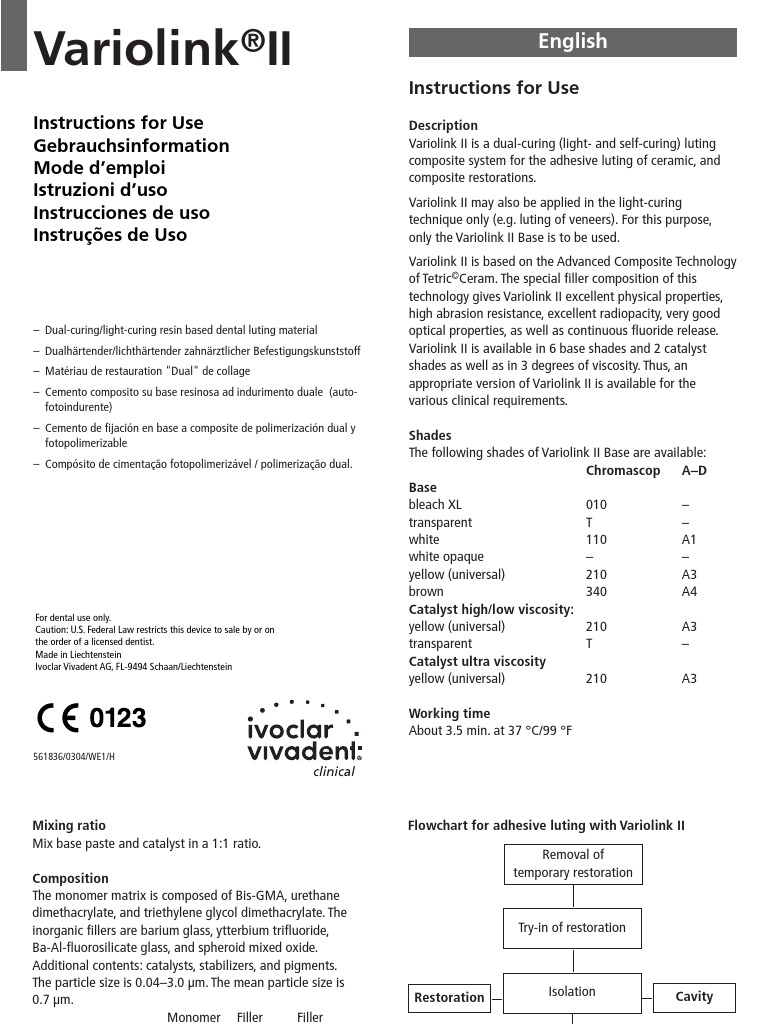 Variolink II Instructions for Use Chemistry Nature