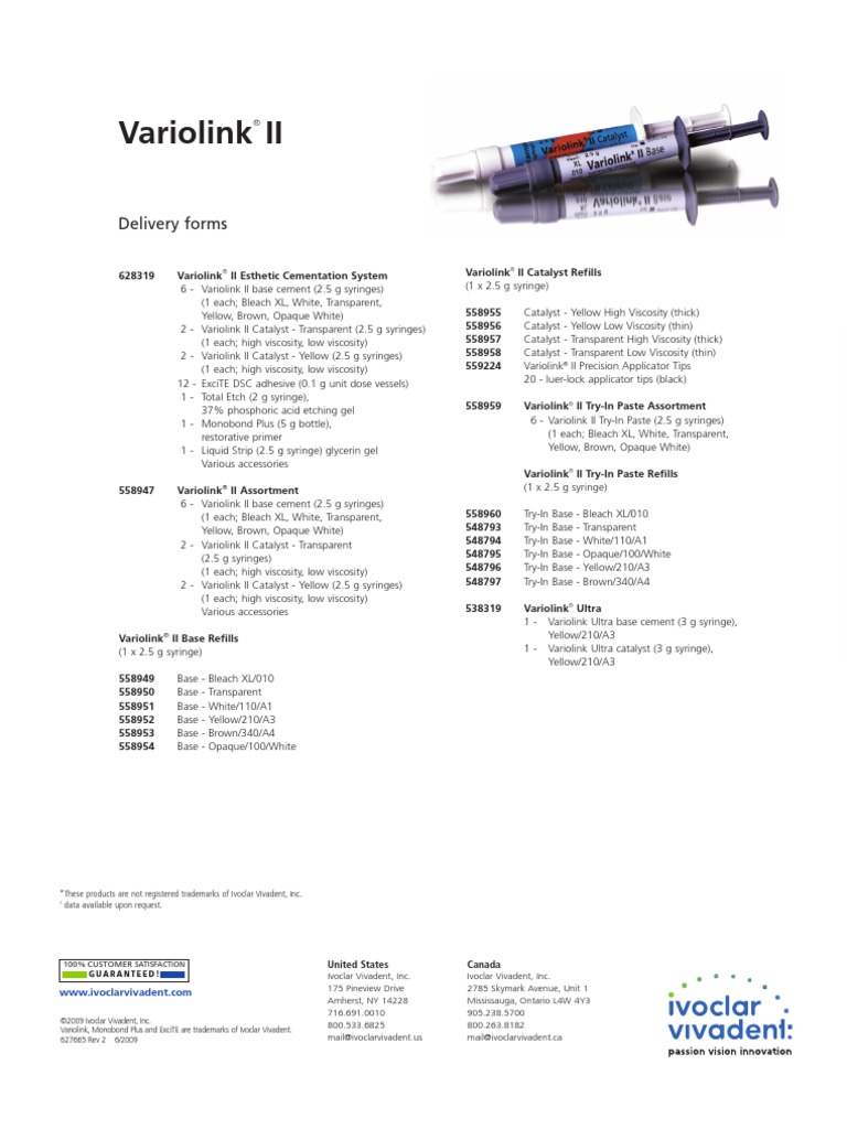 Variolink II Brochure Materials Materials Science