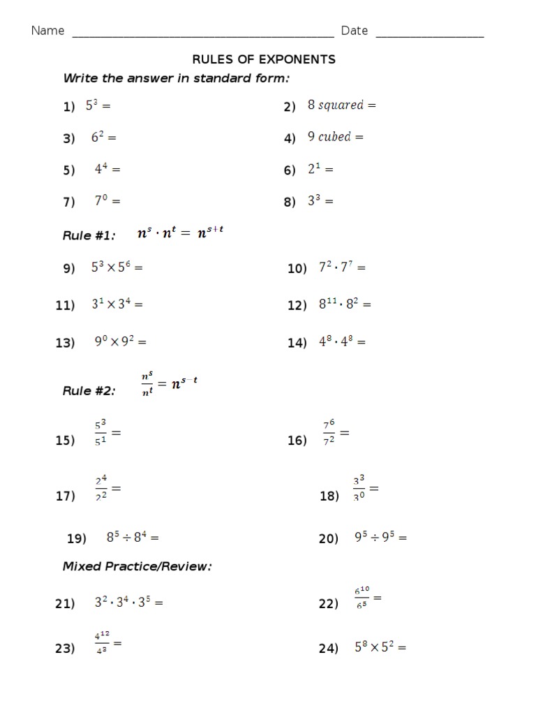 Rules of Exponents Practice Sheet | PDF | Computers | Technology ...