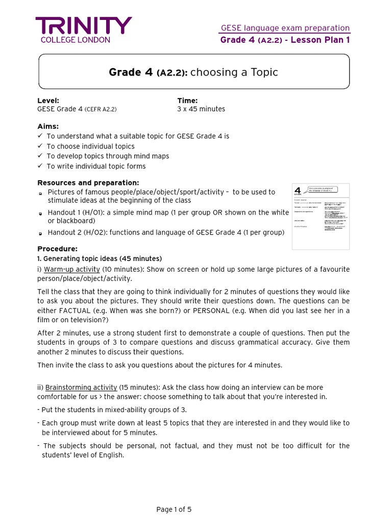 GESE Grade 4 Topic Selection Guide | PDF | Brainstorming | Test ...