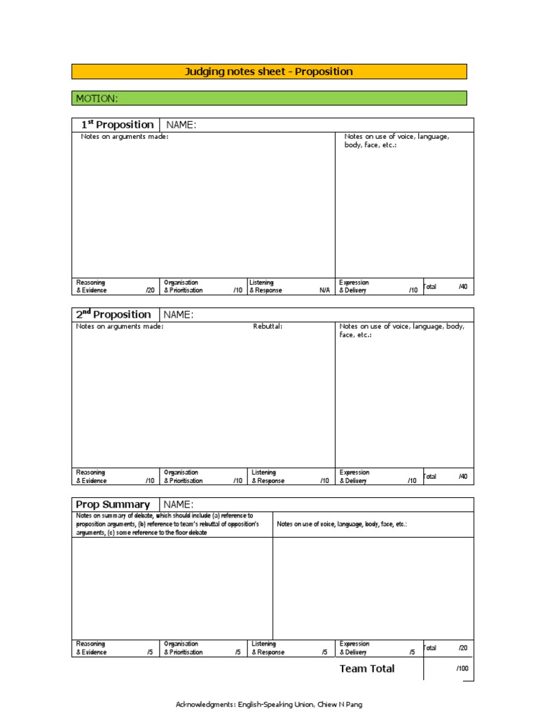 DebateJudging Notes Sheet PDF Epistemology Public Speaking