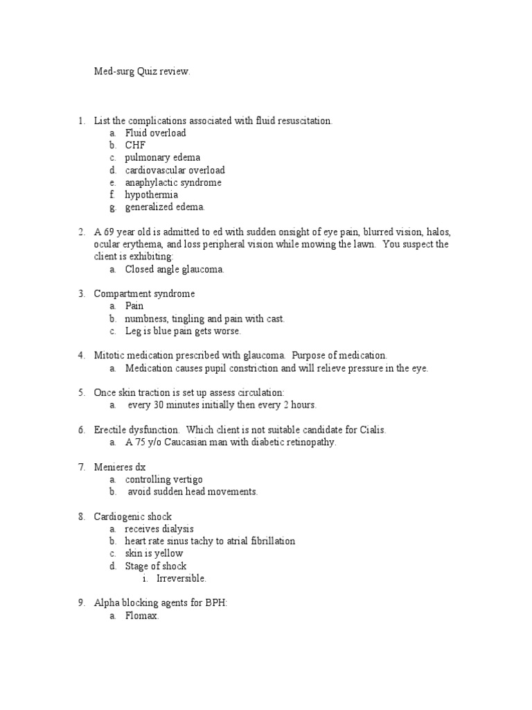 Med Surg Quiz 1 Review. PDF Shock (Circulatory)