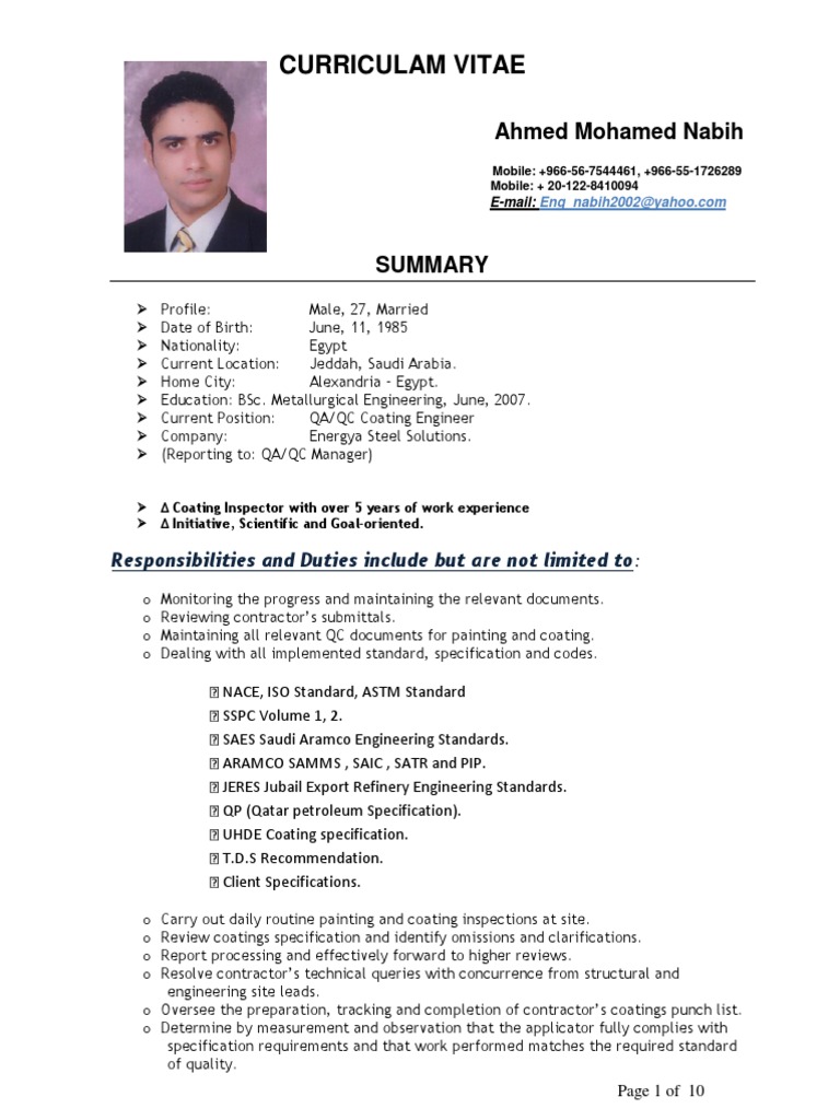 A.N Coating Inspector CV | PDF | Specification (Technical Standard