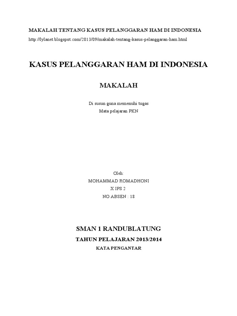 Makalah Tentang Kasus Pelanggaran Ham Di Indonesia