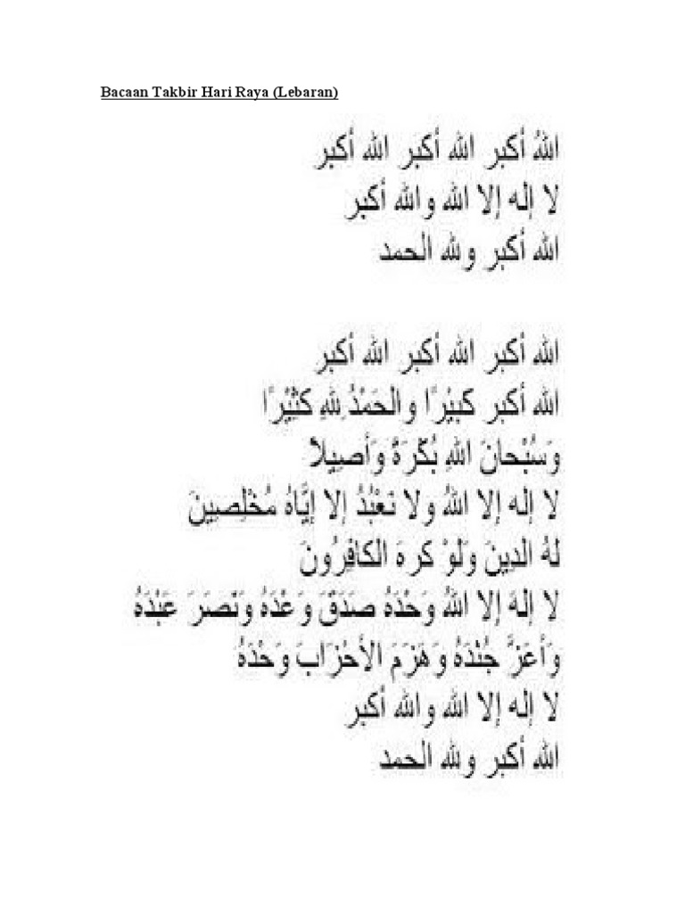 Bacaan Takbir Hari Raya