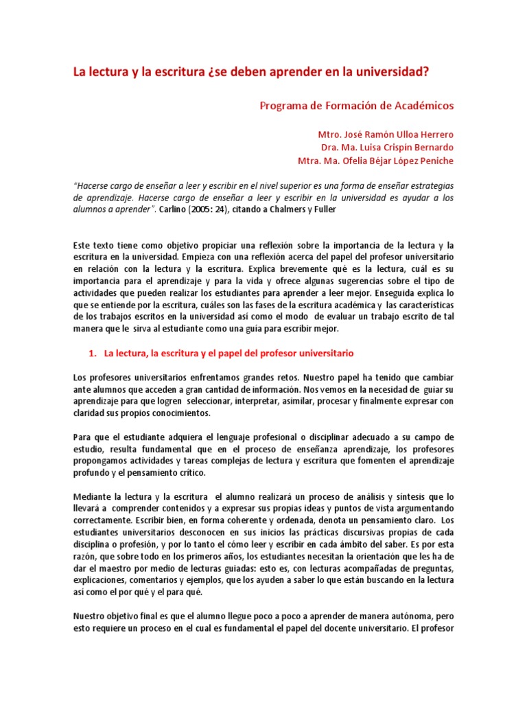 Lectura y escritura en la universidad | PDF