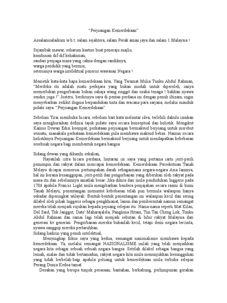 Teks Pidato Kemerdekaan Tanah Melayu