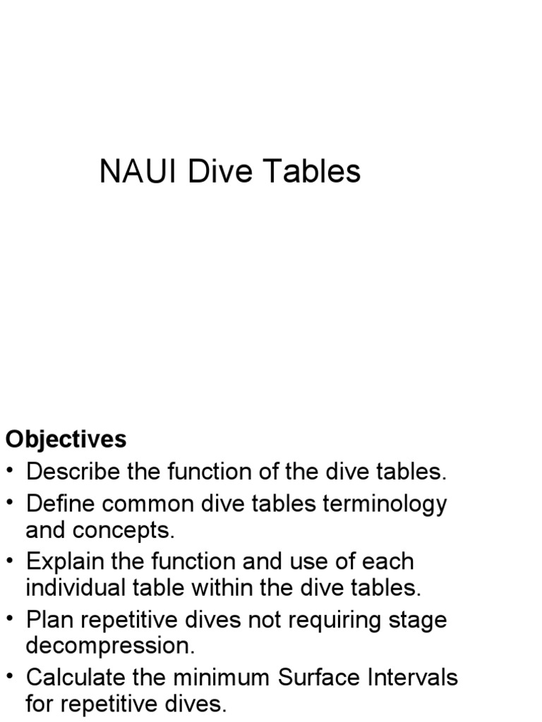 Dive Tables Overview PDF