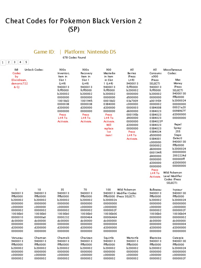 Cheat Codes For Pokemon ..1 PDF Video Games Nintendo