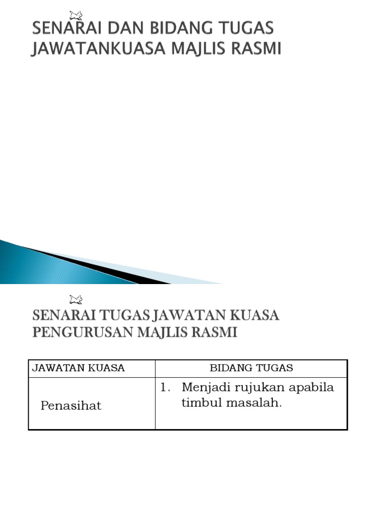9 Senarai Tugas Jawatan Kuasa Pengurusan Majlis Rasmi