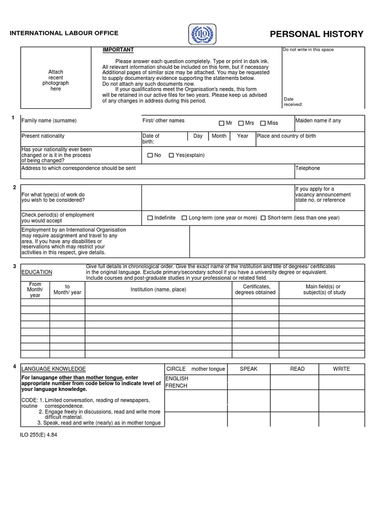 Personal History Form Instructions | PDF | Academic Certificate ...