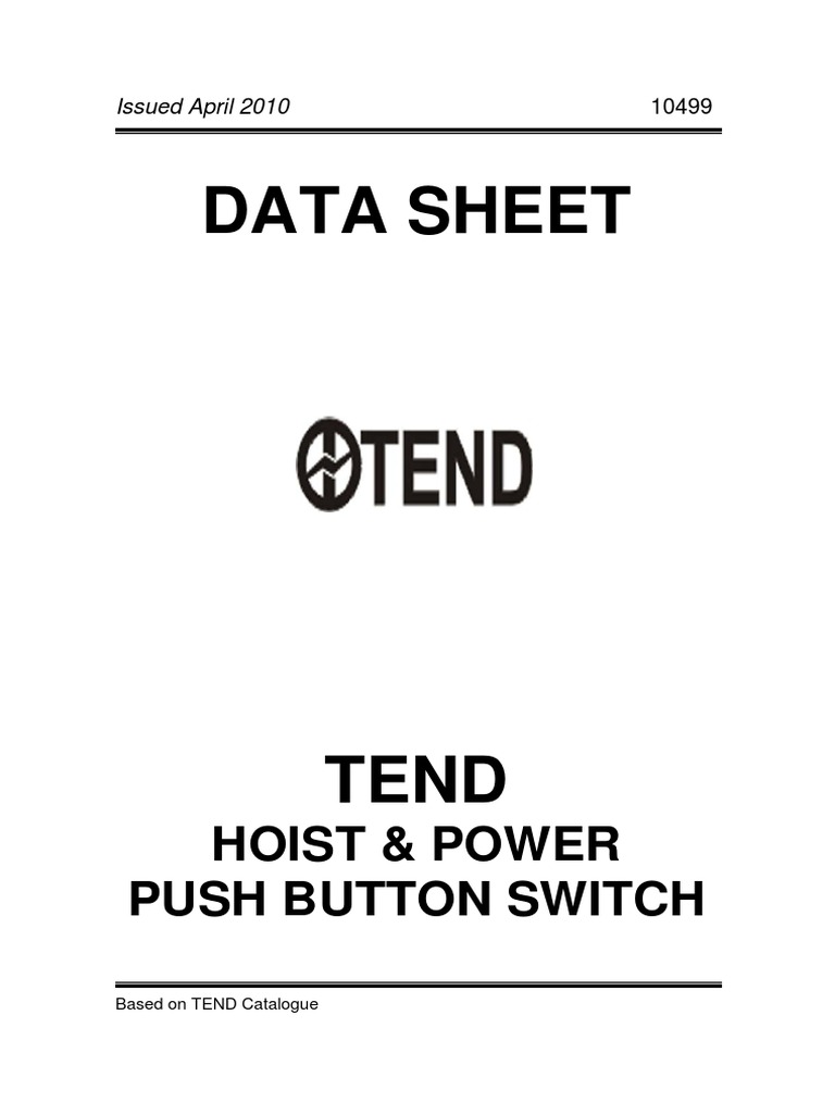 TEND Hoist Push Button Switch Data Sheet | PDF | Switch | Cable