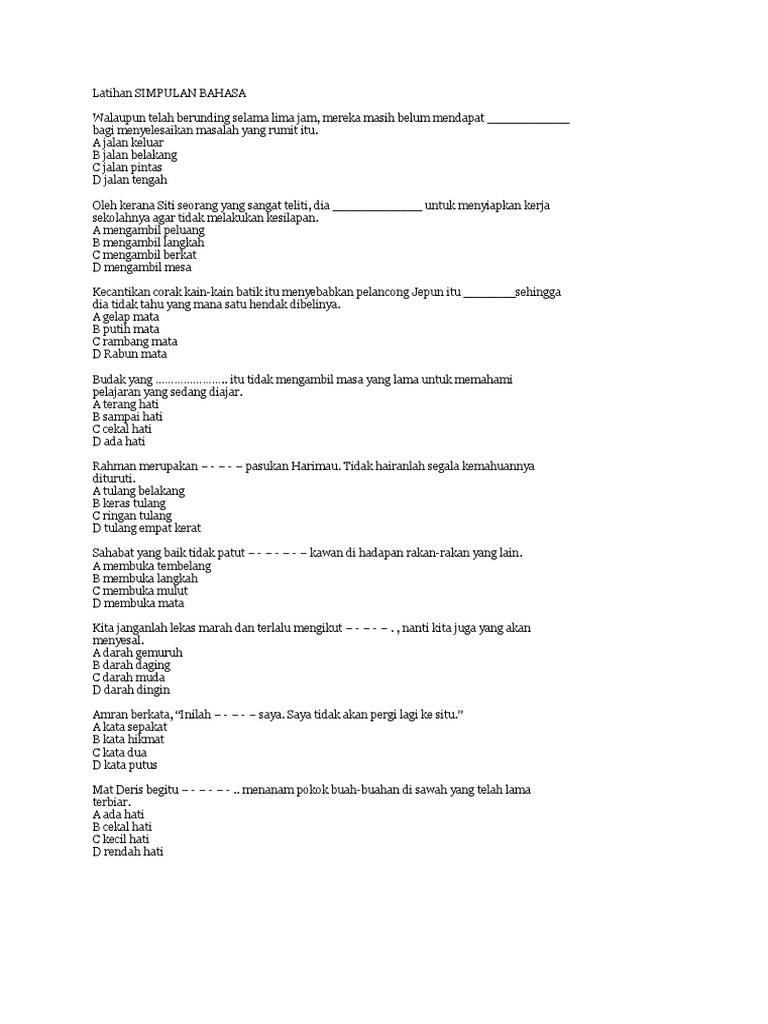 Latihan Simpulan Bahasa Pdf