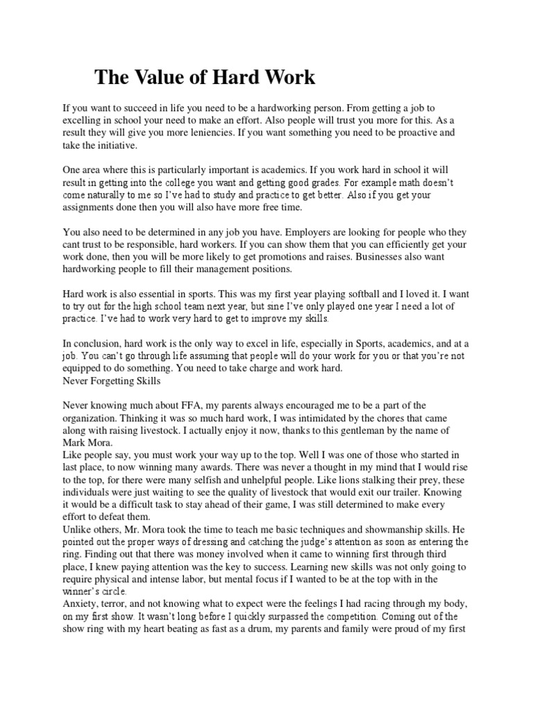 essay on importance of hard work