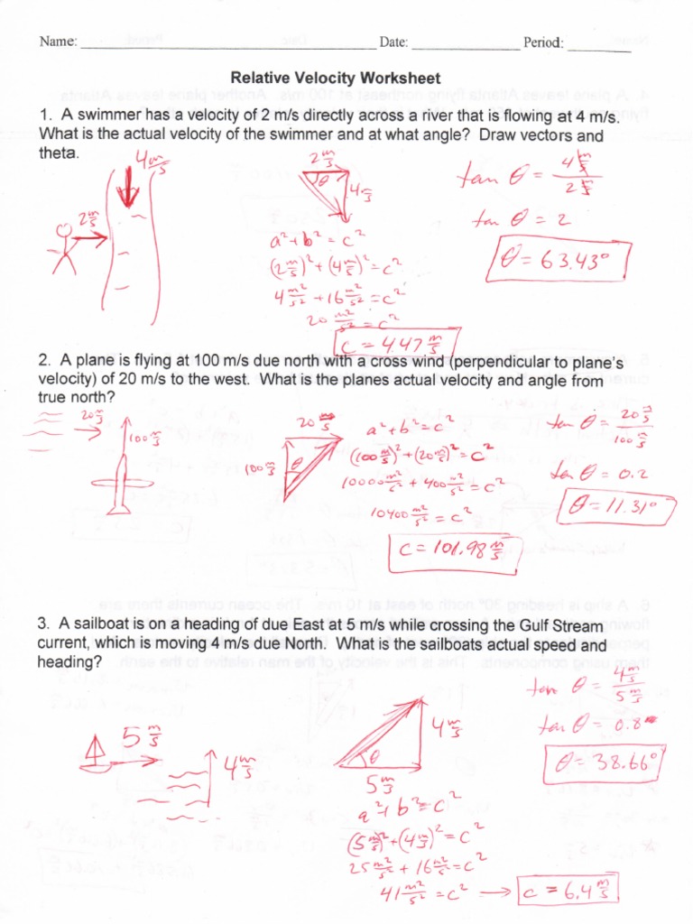 Relative Velocity Worksheet Answers Pdf