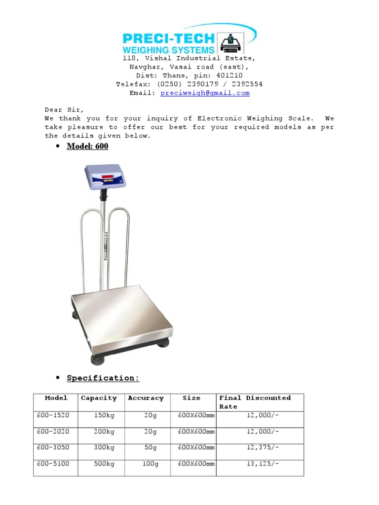 Electronic Weighing Scale Offer | PDF
