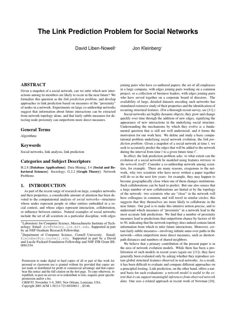Social Net Link Prediction PDF | PDF | Social Network | Matrix ...