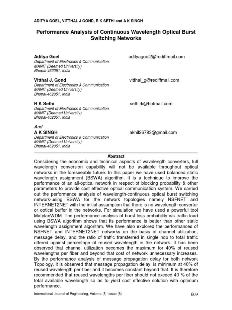 Performance Analysis of Continuous Wavelength Optical Burst Switching ...