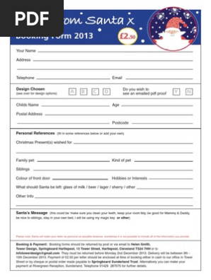 A letter from Santa -  Booking Form 2013