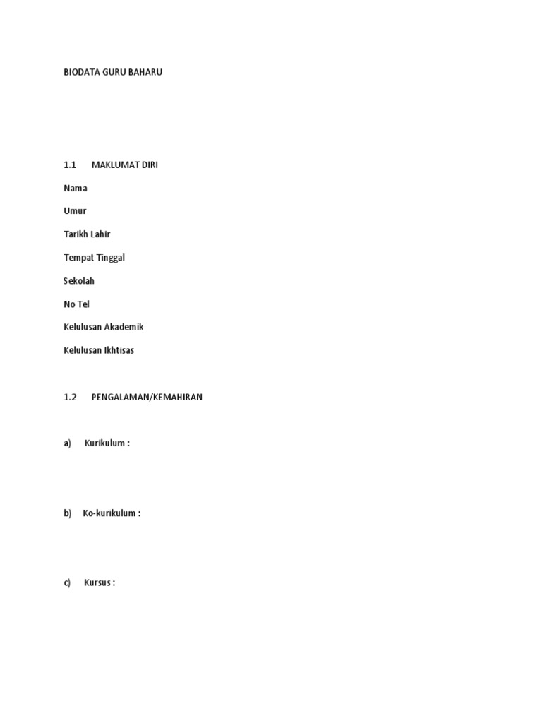 Biodata Guru Baharu Pdf