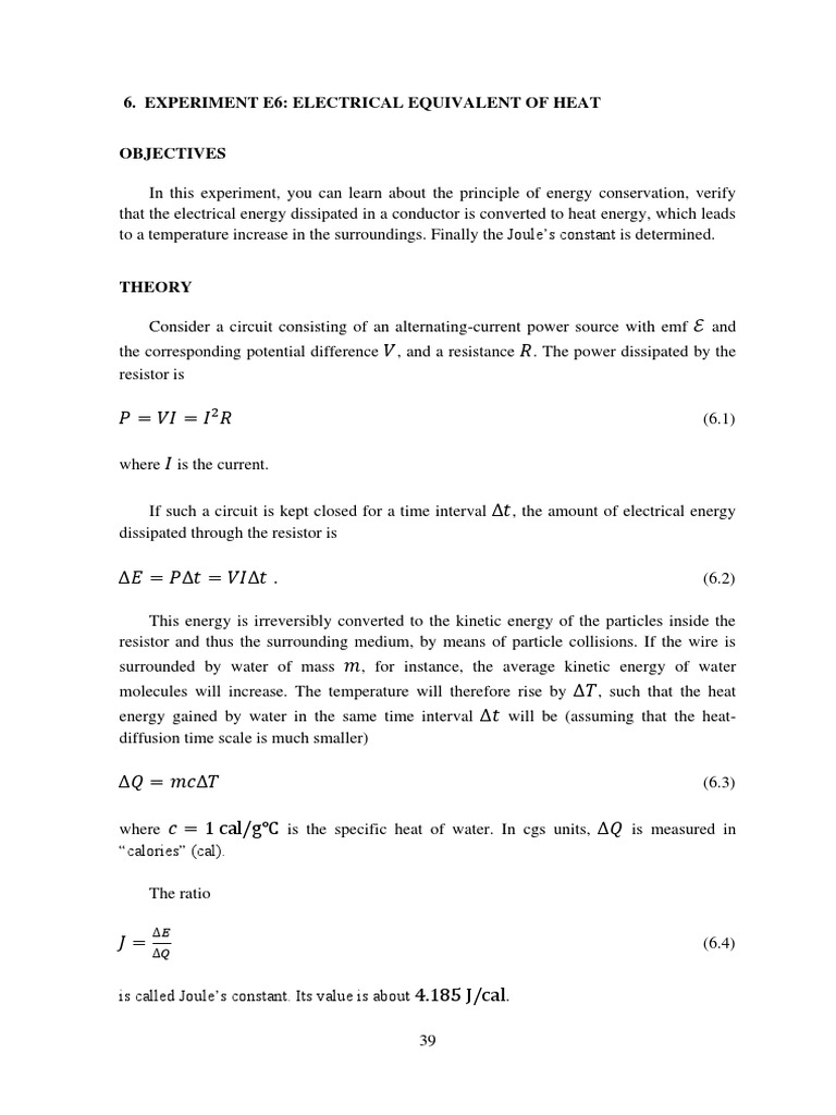 Electrical Equivalent of Heat | PDF | Heat | Voltage
