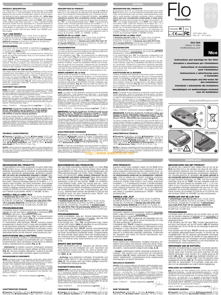 Notice Télécommandes Nice FLO2R, FLO4R, FLO2M Et FLO4M | PDF | Sans fil ...