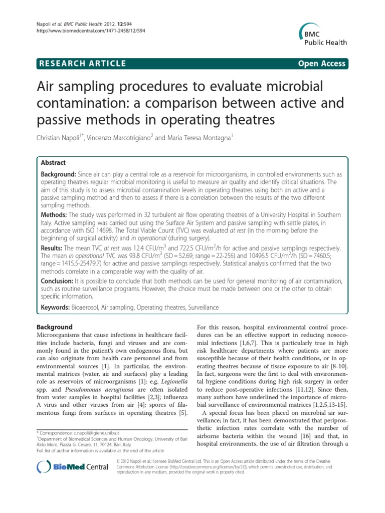 Air Sampling Procedures To Evaluate Microbial Contamination PDF