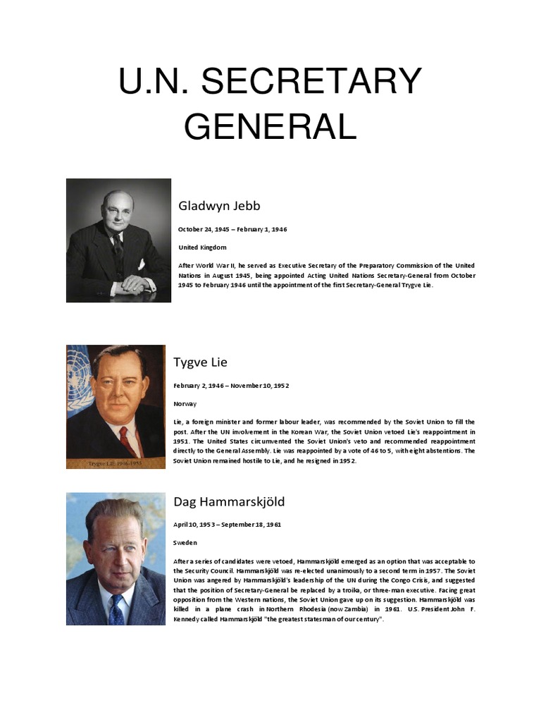 U.N. Secretary General Secretary General Of The United Nations