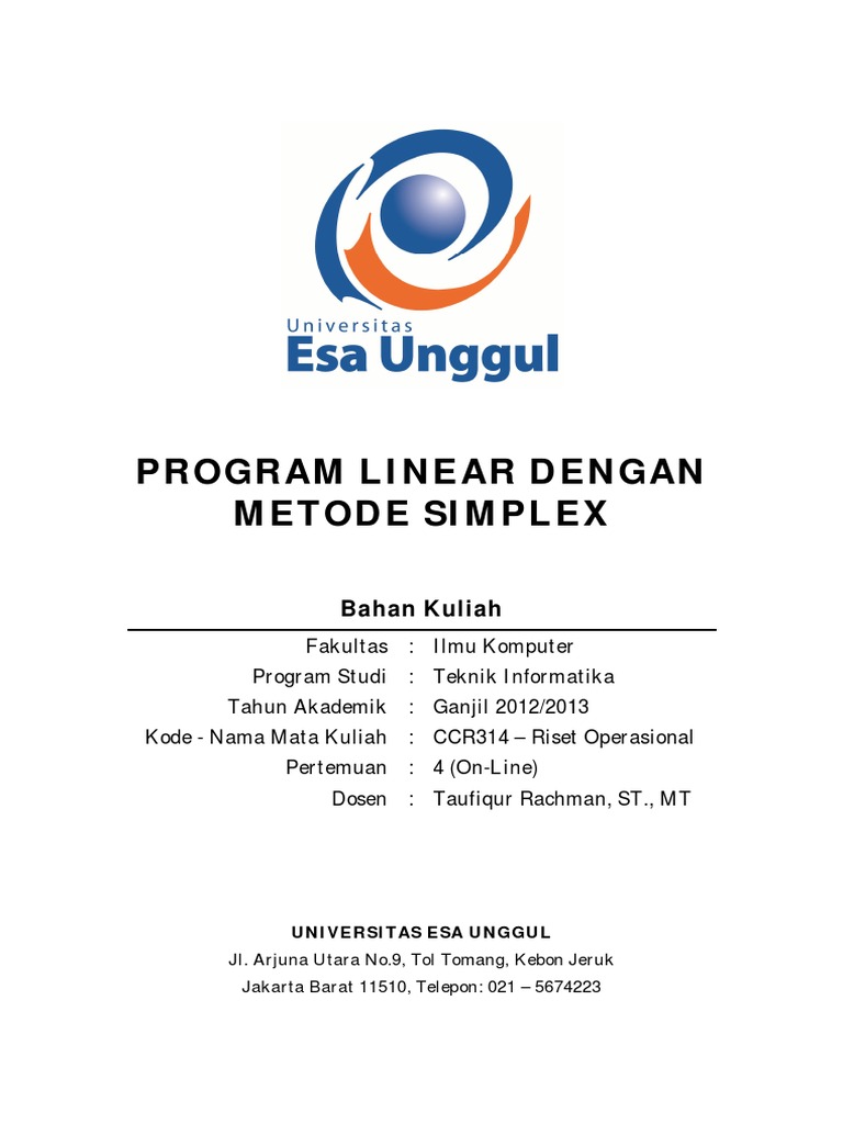 4 Program Linear Dengan Metode Simplex | PDF