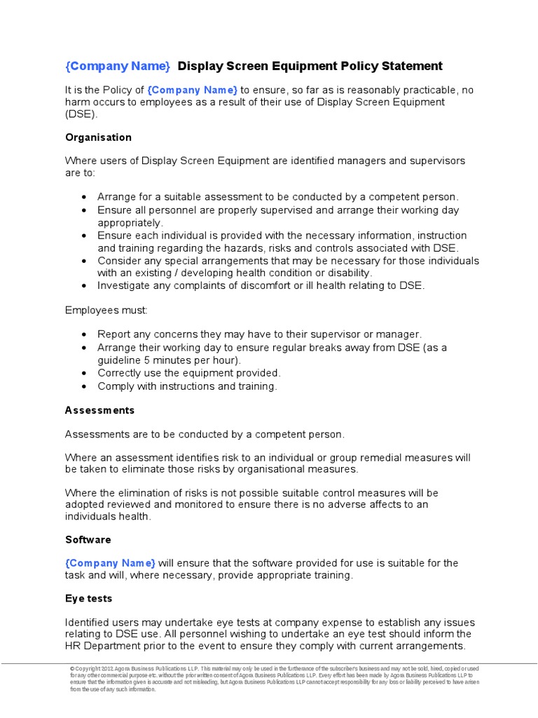 Display Screen Equipment Policy PDF Limited Liability Partnership Law