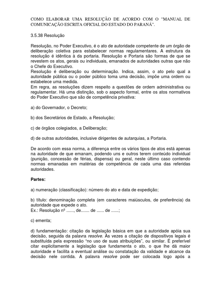Como Elaborar Uma Resolucao | PDF | Resolução (jurídico) | Lei Estatutária