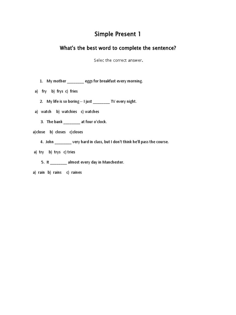 Simple Present Tense Quiz | PDF | Wellness