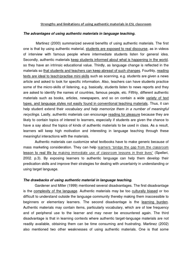 Authentic Materials in ESL: Pros and Cons | PDF | Language Education ...