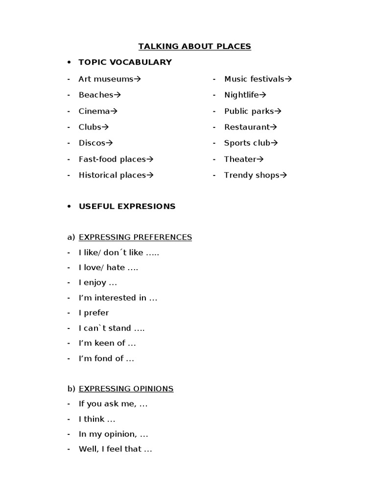 Discussing Various Places | PDF