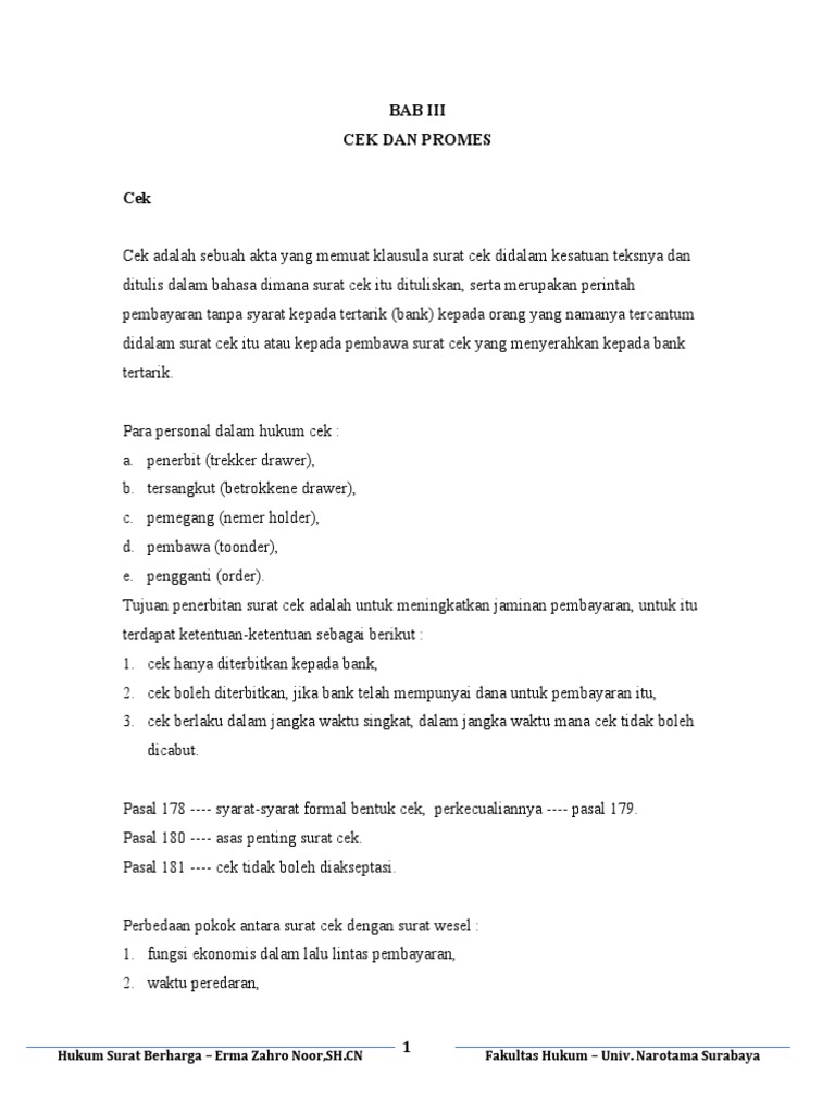 Modul Hukum Surat Berharga 3 Cek Dan Promespdf