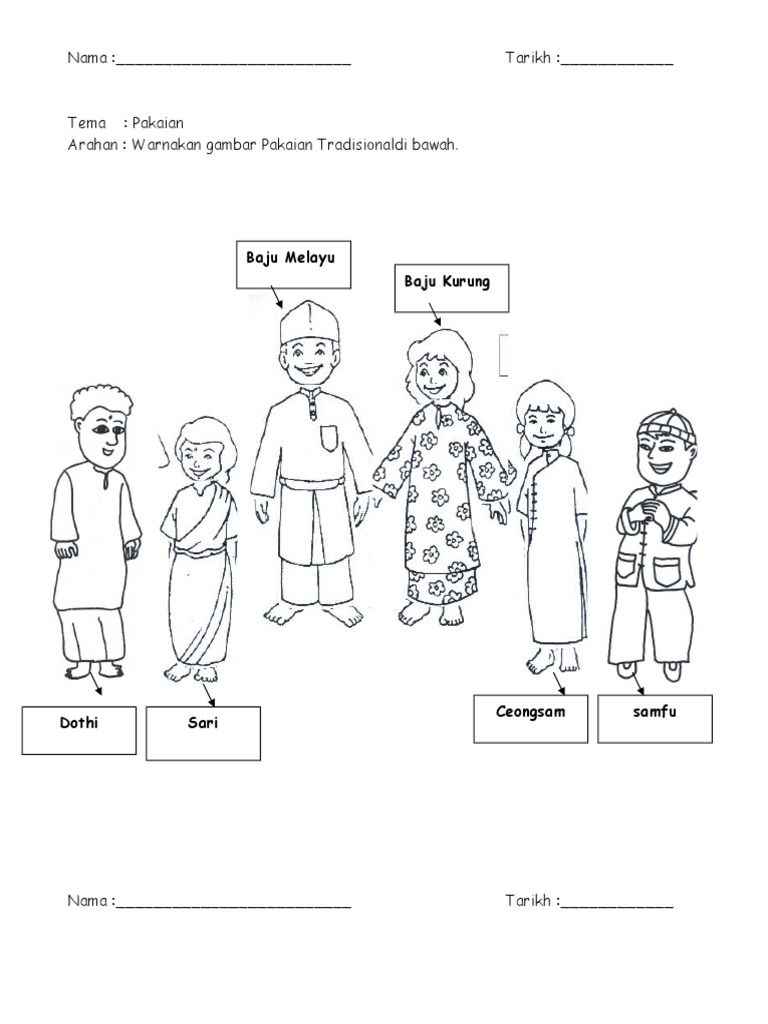  Lembaran  Kerja  Pakaian  Tradisional Prasekolah