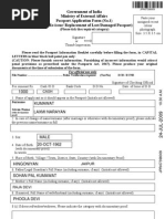 Government of India Ministry of External Affairs Passport Application Form (No.1) (For New / Re-Issue/ Replacement of Lost/Damaged Passport)