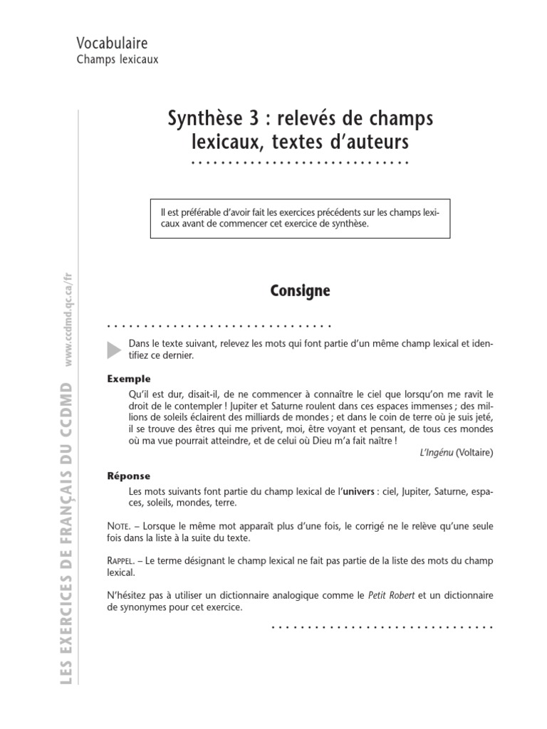 Que Veut Dire Champ Lexical CH Lex 14vocabulaire | PDF | Charles de Batz de Castelmore D'artagnan |  Lexique