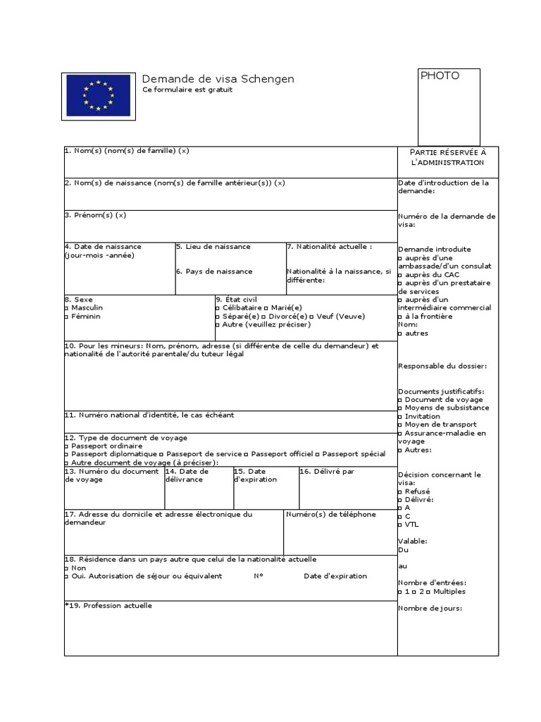 Formulaire de Demande de Visa Schengen | PDF