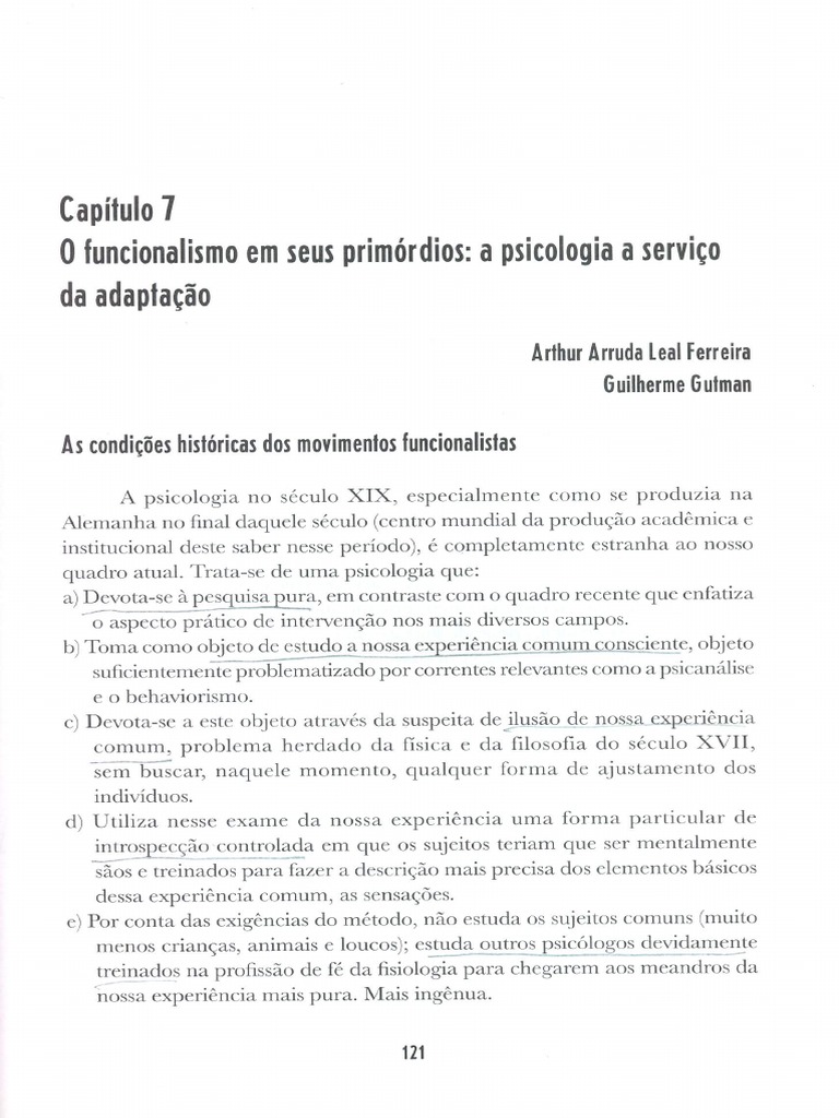 Historia Do FuncionalisMo Historia Da Psicologia, Rumos e Percursos (Capitulo 7) PDF