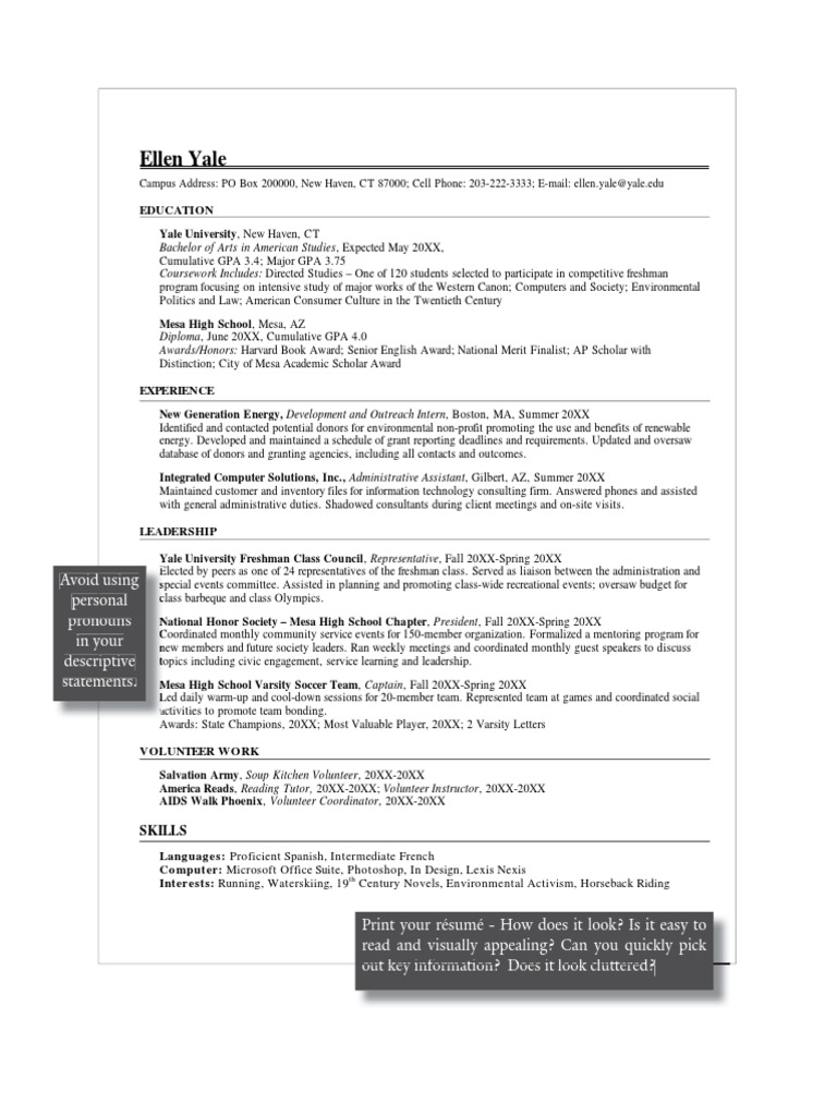 sample resume yale