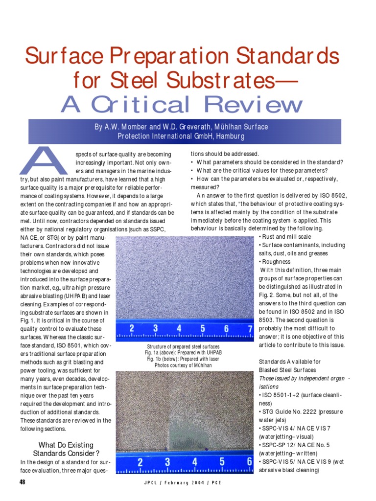 Surface Preparation Standards for Steel Substrates a Critical Review