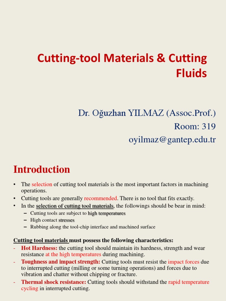 Cutting Tool Materials and Cutting Fluids by Dr. Oğuzhan YILMAZ PDF